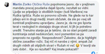 Komentar občana na uradni Facebook strani Občine Ruše