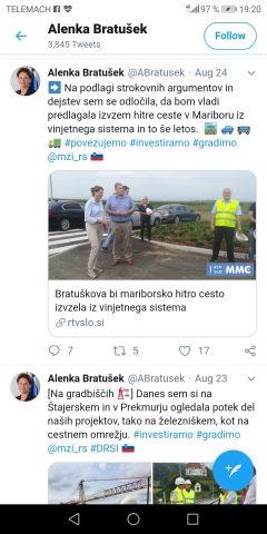 Tweet Alenke Bratušek o izvzemu hitre ceste v Mariboru iz vinjetnega sistema